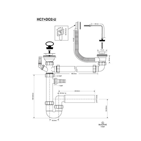 Syfon zlewozmywakowy rurowy podwójny 11/2"X50mm z podłączeniem pralki i zmywarki, przelew