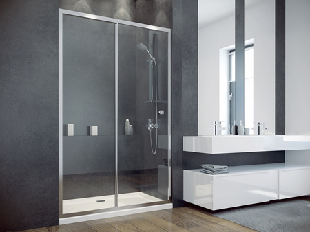 Drzwi przesuwne DUO SLIDE 140x195 chrom, szkło bezbarwne -BESCO