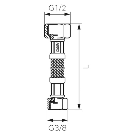 Wąż przyłączeniowy elastyczny FERRO z oplotem (stal), GW x GW, 1/2'' x 3/8'', długość 30 mm
