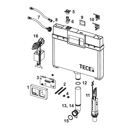 Spłuczka podtynkowaTECETECE, 574 x 558 x 88 mm, uruchamiana od przodu