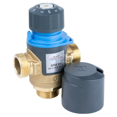 Zawór regulacyjny termostatyczny do wody ciepłej AFRISO ATM 341 mosiądz GZ 3/4'', DN 15, zakres temp. 20-43'C, Kvs 1.6 m3/h, maksymalna temperatura 90'C, maksymane ciśnienie 10 bar