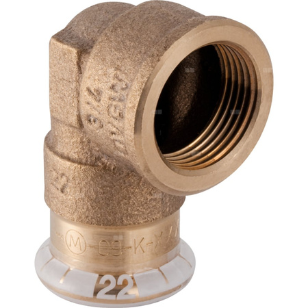 Kolano 90' GEBERIT Mapress Kupfer FKM przejściowe, Cu, 3/4'' x 22 mm (GW x mufa zaprasowywana), (głębokość: 24 mm) z uszczelką