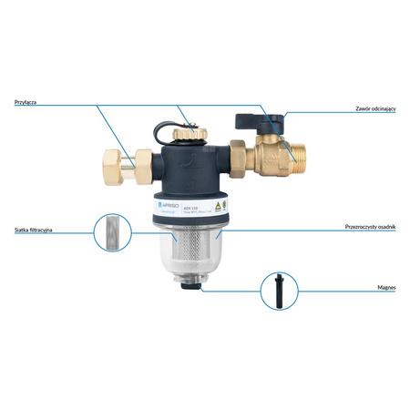 Separator AFRISO ADS 110, do C.O., 3 bar / 90'C, 3/4'' (GW), z wkładem magnesowymInstalacje i źródła ciepła