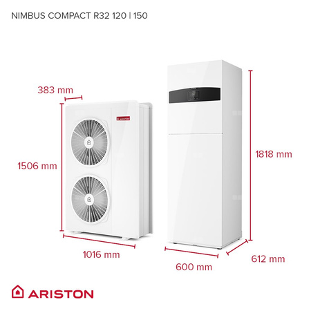 Pakiet - Pompa ciepła powietrzna powietrze-woda monoblok ARISTON NIMBUS COMPACT M NET R32 9.5 kW 400 V + Moduł naścienny Sensys Net z łącznością Wi-Fi