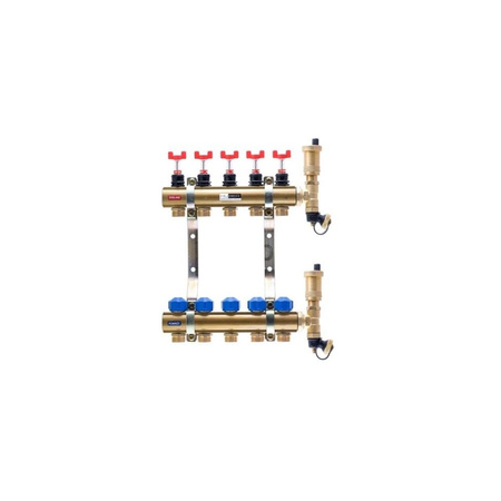 Rozdzielacz do ogrzewania podłogowego QIK STANDARD II 5-obieg. mosiądz GW 1'' x GZ 3/4'' + przepływomierz
