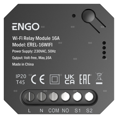 Smart Relay - inteligentny przekaźnik WIFI do systemu ENGO Smart, 1x16A, NO-COM