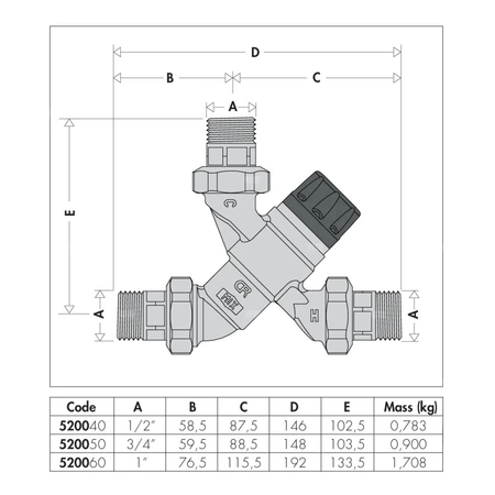 Termostatyczny zawór mieszający "L" 35 st. -65 st. C DN15 ze złączkami