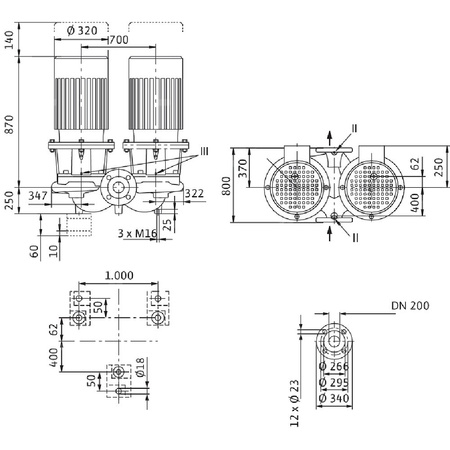 Pompa obiegowa WILO CronoTwin-DL 200/240-15/4-IE3 typu in-line z silnikiem znormalizowanym 50 Hz, moc silnika 15kW 29.8 A 1450 obr/min, wlot Kołnierz DN 200
