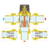 Regulowany termostatyczny zawór mieszający do systemów scentralizowanych. Korpus wykonany ze stopu odpornego na wypłukiwanie cyn