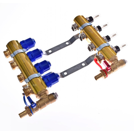 Rozdzielacz do ogrzewania podłogowego QIK Optimo MAGNET III - RMSZT-2-50-M 9-obieg. mosiądz gw 1'' x gz 3/4'' + przepływomierz