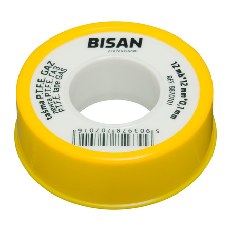 Taśma P.T.F.E. do instalacji gazowych 0,10mm/12mm/12mb (rolka żółta)