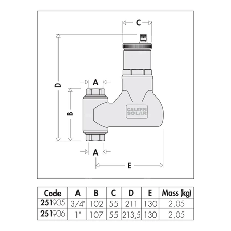 DISCAL - Separator powietrza do rur pionowych w instalacjach solarnych 3/4" GW