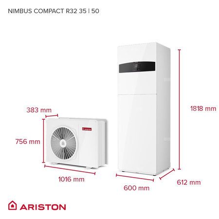 Pakiet - Pompa ciepła powietrze-woda split ARISTON NIMBUS COMPACT S NET R32 5 kW 230 V + Moduł naścienny SENSYS HD + Moduł komunikacji internetowej (aplikacja Ariston Net)