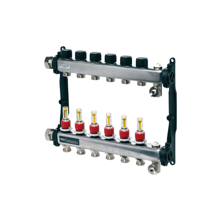 Rozdzielacz do ogrzewania podłogowego TECE floor 8-obieg. stal nierdzewna 1'' x Eurocono 3/4'' + przepływomierz + zawór napełn/spust + odpowietrznik