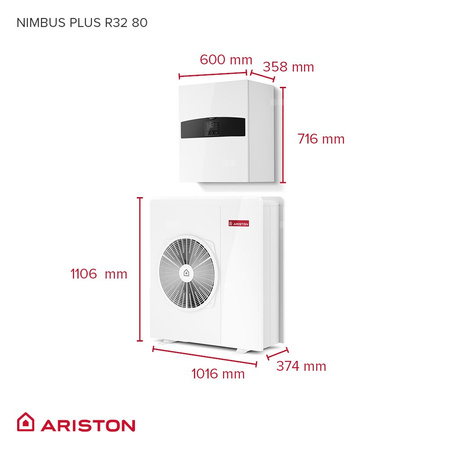 Pakiet - Pompa ciepła powietrzna powietrze-woda monoblok ARISTON NIMBUS PLUS M NET R32 7.4 kW 400 V + Moduł naścienny Sensys HD z łącznością Wi-FI
