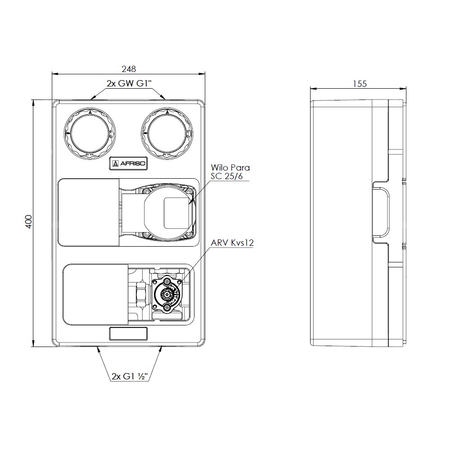 Grupa pompowa AFRISO PrimoTherm K 180-2 DN 25 WP 3-WM GZ x GW 1 1/2'' x 1'', z zaworem mieszającym, z izolacją, z pompą obiegową Wilo Para SC 25/6