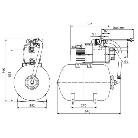 Pompa do zaopatrzenia w wodę Hydrofor Wilo-HiMulti 3H50/2-44P, samozasysający system zapoatrzenia w wodę z ciśnieniowym naczyniem przeponowym. Zbiornik 50l, prosta instalacja, wysokosprawna hydraulika, niskie zużycie prądu, cicha praca.