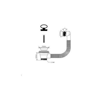 Spust zlewozmywakowy 11/2"x40mm z sitem ze stali nierdzewnej i korkiem gumowym z uchwytem, przelew okrągły