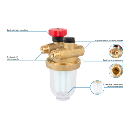 Filtr olejowy AFRISO Z500Sidwururowy fi 3/8''/3/8'' GW x GZ, z wkładem plastikowym, maks. przepływ 200 l/h