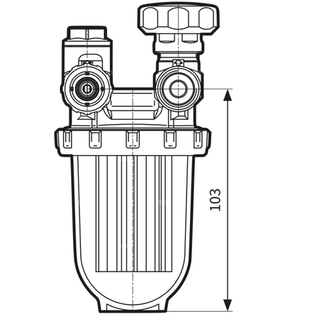 Filtr olejowy AFRISO R500Sijednorurowy z powrotem fi 3/8''/3/8'' GW x GZ, z wkładem plastikowym, maks. przepływ 210 l/h