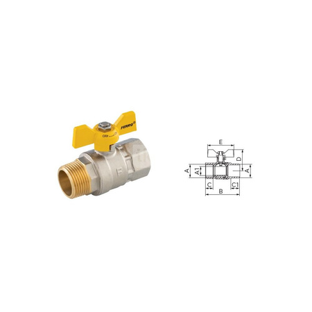 Zawór kulowy gazowy 1/2" GW-GZ typ G18 z motylkiem