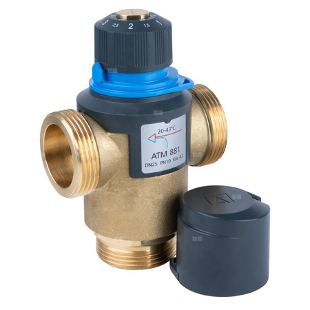 Zawór regulacyjny termostatyczny do wody ciepłej AFRISO ATM 881 mosiądz GZ 1 1/4'', DN 25, zakres temp. 20-43'C, Kvs 4.2 m3/h, maksymalna temperatura 90'C, maksymane ciśnienie 10 bar