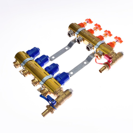 Rozdzielacz do ogrzewania podłogowego QIK Optimo BASIC III - RMSZT-2-50 5-obieg. mosiądz gw 1'' x gz 3/4'' + przepływomierz