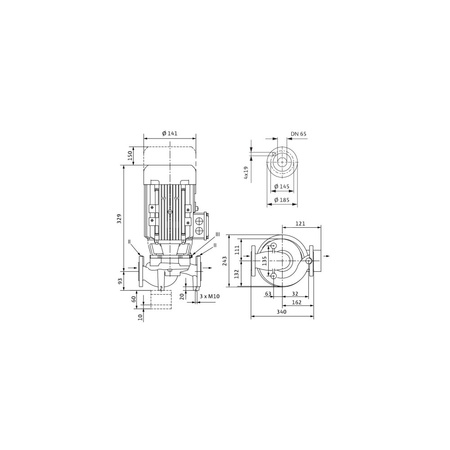 Pompa obiegowa WILO VeroLine-IPL 65/120-0,37/4 typu in-line z silnikiem znormalizowanym 50 Hz, moc silnika 0.37kW 1.06 A 1450 obr/min, wlot Kołnierz DN 65