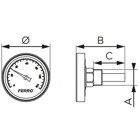 Termometr bimetaliczny FERRO fi 63 mm 120'C połączenie aksjalny