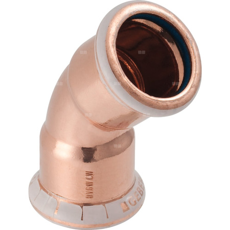Kolano 45' GEBERIT Mapress Kupfer FKM, Cu, 35 mm, DN 32 x 35 mm x DN 32 (mufa zaprasowywana x mufa zaprasowywana), (głębokość: 14 mm) z uszczelką
