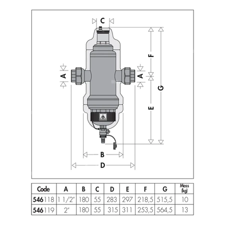 Separator CALEFFI DISCALDIRT, 10 bar / 100'C, 2'', z wkładem magnesowym, z izolacją