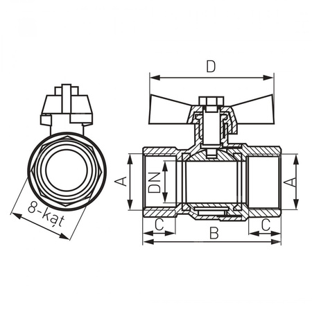 Zawór kulowy FERRO Herkules typ V17 1/2'' GW, uchwyt: motylek