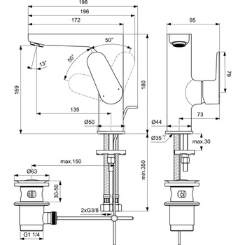 CERAFINE O BATERIA UMYWALKOWA H155 SIDE HDL PU/M