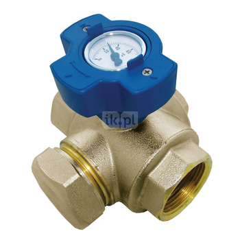 Zawór kulowy HERZ 2414 mosiądz, PN25 DN 32 GW z termometrem 0-120 c, uchwyt: pokrętło