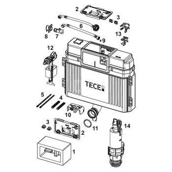 Spłuczka podtynkowaTECETECE, 522 x 485 x 141 mm, uruchamiana od góry, uruchamiana od przodu, z kolanem odpływowym 50mm