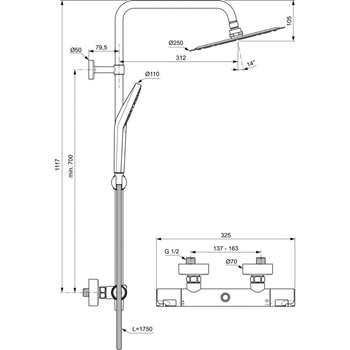 CERATHERM T50 System natryskowy EXP 250mm EVO