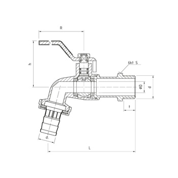 Zawór kulowy PERFEXIM 3102 mosiądz niklowany czerpalny, PN10 1'' gz x przyłącze do węża, uchwyt: dźwignia
