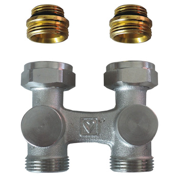 Moduł przyłączeniowy prosty HERZ 3000 (3766) nyple mosiądz (niklowanie) 1/2'' x 3/4'', rozstaw 50 mm do grzejników