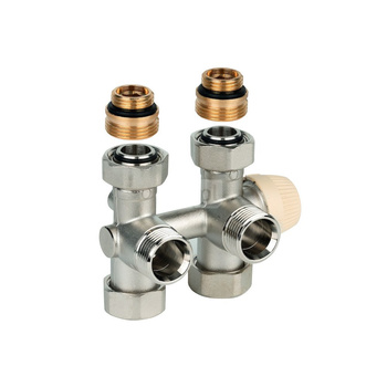 Zawór podwójny Therafix Uniwersal z zespolonym zaworem termostatycznym z wkładką SX, przyłącze grzejnika 3/4" gza, Euroconus, w zestawie nypel redukcyjny na 1/2" oraz osłona ozdobna: biała