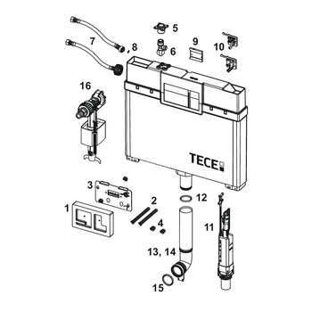 Spłuczka podtynkowaTECETECE, 574 x 558 x 88 mm, uruchamiana od przodu