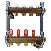 Rozdzielacz do ogrzewania podłogowego HERZ 13-obieg. mosiądz GW 1'' x GZ 3/4'' + przepływomierz + zawór napełn/spust + odpowietrznik