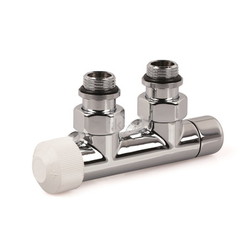Zawór podwójny Therafix Design, chrom, kątowy, lewy, 1/2", niezbędne złączki FEM24C/FEM24P/FEM24M