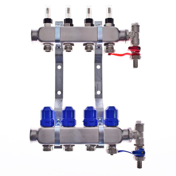 Rozdzielacz do ogrzewania podłogowego QIK Optimo MAGNET III - RNZT-2-50-M 6-obieg. inox gw 1'' x gz 3/4'' + przepływomierz