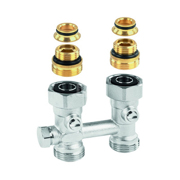 Zawór VKE, prosty, podwójny z regulacją, do instalacji 1-rurowych, nypel redukcyjny 3/4" na 1/2" w zestawie