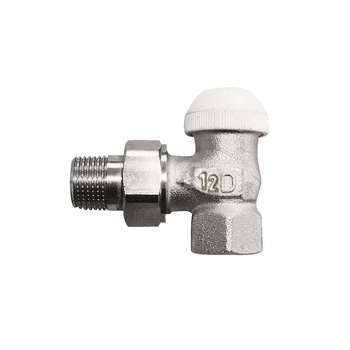 Zawór grzejnikowy termostatyczny HERZ TS-90 kątowy, połączenie 1/2'' (niklowanie) biały