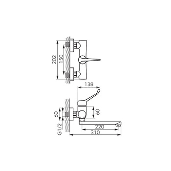 Bateria zlewozmywakowa ścienna FERRO ALGEO MEDICO, kolor chrom