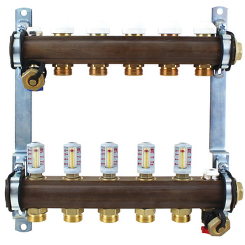 Rozdzielacz do ogrzewania podłogowego HERZ 16-obieg. GW 1'' x GZ 3/4'' + przepływomierz + zawór napełn/spust + odpowietrznik