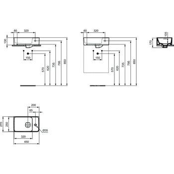 STRADA II UMYWALKA 45 CM Z/O PO PRAWEJ