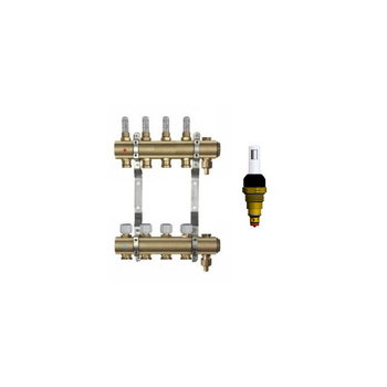 Rozdzielacz do ogrzewania podłogowego QIK MAGNET 5-obieg. mosiądz gw 1'' x gz 3/4'' + przepływomierz