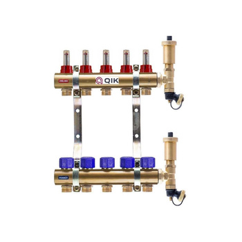 Rozdzielacz do ogrzewania podłogowego QIK STANDARD II TN 11-obieg. mosiądz gw 1'' x gz 3/4'' + przepływomierz